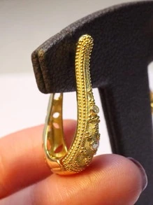 1對優雅圓耳環適合女士適合情人節禮品結婚紀念日派對首飾類 - 金黃色 - 查看 5