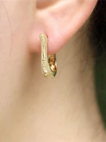 1對優雅圓耳環適合女士適合情人節禮品結婚紀念日派對首飾類 - 金黃色 - 查看 7