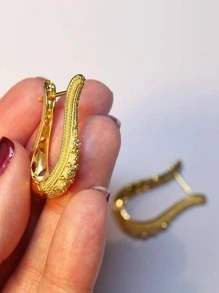 1對優雅圓耳環適合女士適合情人節禮品結婚紀念日派對首飾類 - 金黃色 - 查看 3