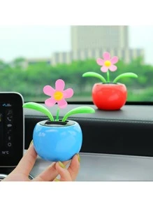 創意汽車擺件汽車內飾車載太陽能鞦韆向日葵頭花裝飾 - 彩色 - 查看 2