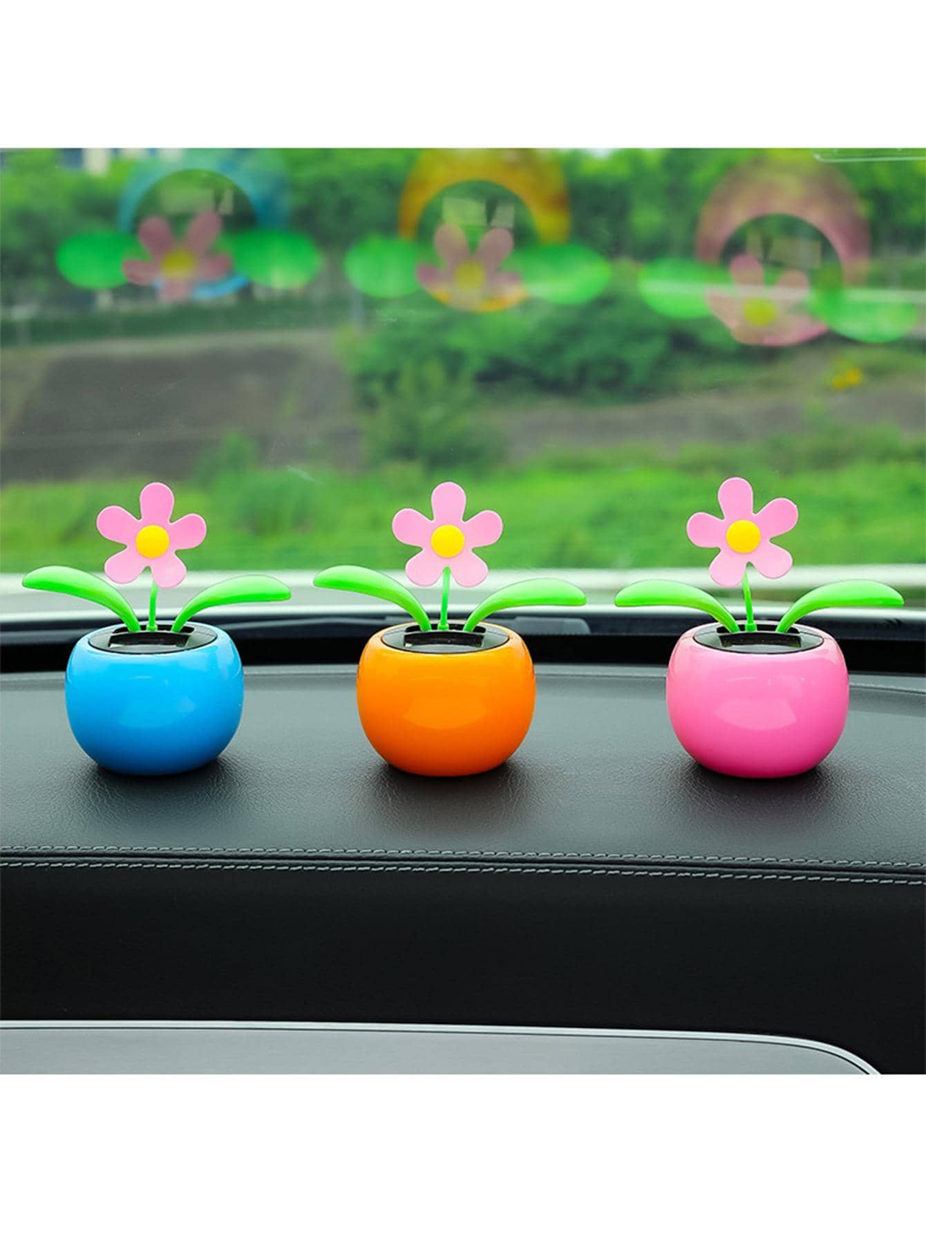 創意汽車擺件汽車內飾車載太陽能鞦韆向日葵頭花裝飾 - 彩色 - 查看 1