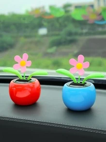 創意汽車擺件汽車內飾車載太陽能鞦韆向日葵頭花裝飾 - 彩色 - 查看 3