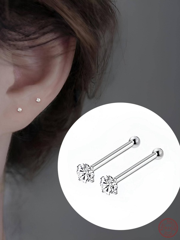 one pair S925 Sterling Silver Jewelry super Mini earrings with Cubic