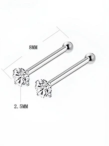 Một cặp Bông tai trang sức bạc S925 siêu nhỏ đính đá Cubic Zirconia, khuyên tai tốt cho tai mới xỏ, phụ kiện mùa hè, đeo hàng ngày - Bạc - Xem 4