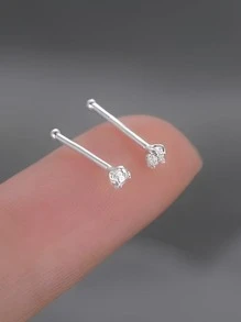 Một cặp Bông tai trang sức bạc S925 siêu nhỏ đính đá Cubic Zirconia, khuyên tai tốt cho tai mới xỏ, phụ kiện mùa hè, đeo hàng ngày - Bạc - Xem 3