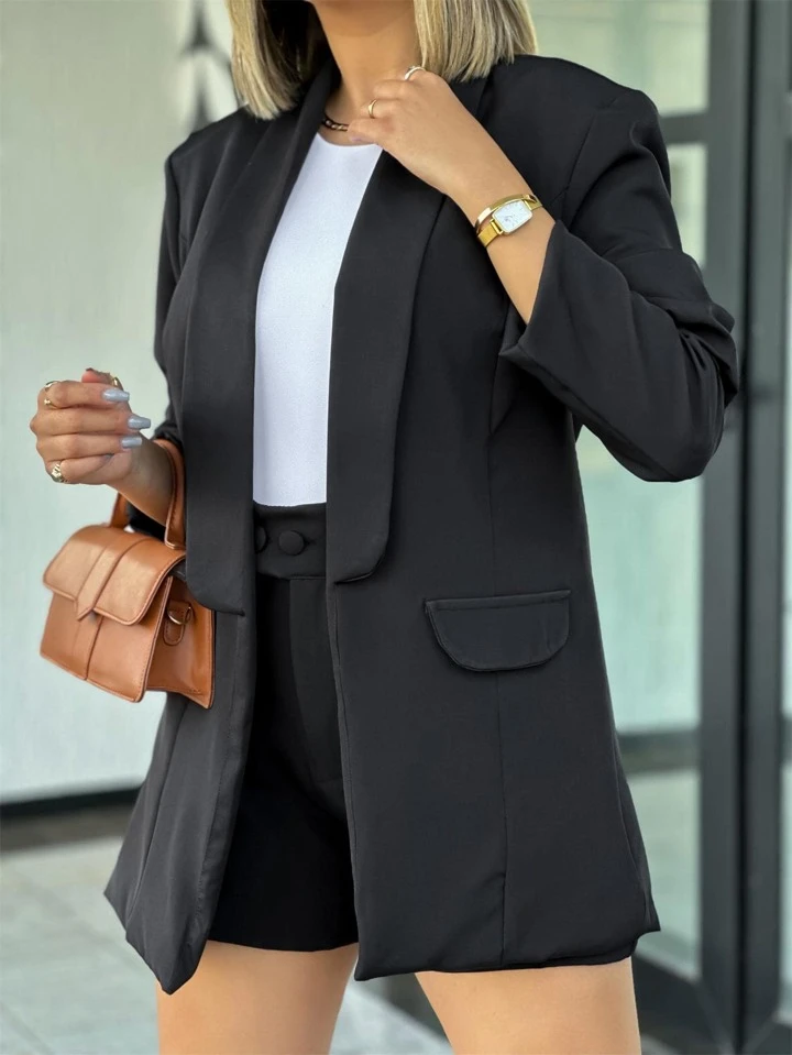 LARYISMODA Max Blazer Feminino/ Gola Reta/ Tecido Alfaiataria/ Bolso ...