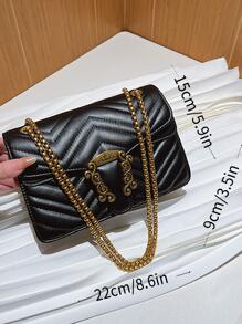 Quilted Design Square Bag Scroll Buckle Decor Fashion - Black - View 7