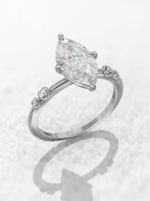 1pc Elegant White Zirconia Eye-Shaped Ring, Simple Design, Holiday Gift