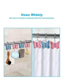 Móc treo rèm tắm bằng thép không gỉ 12 cái, Móc thiết kế hình con bướm cho gia đình - Đỏ - Xem 6