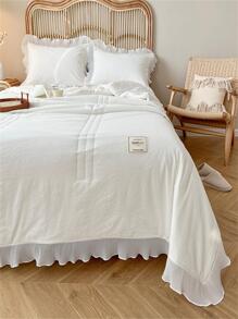 Ruffle Decor Duvet Cover Set Without Filler, Simple Bedding Set For Bedroom - White - View 1