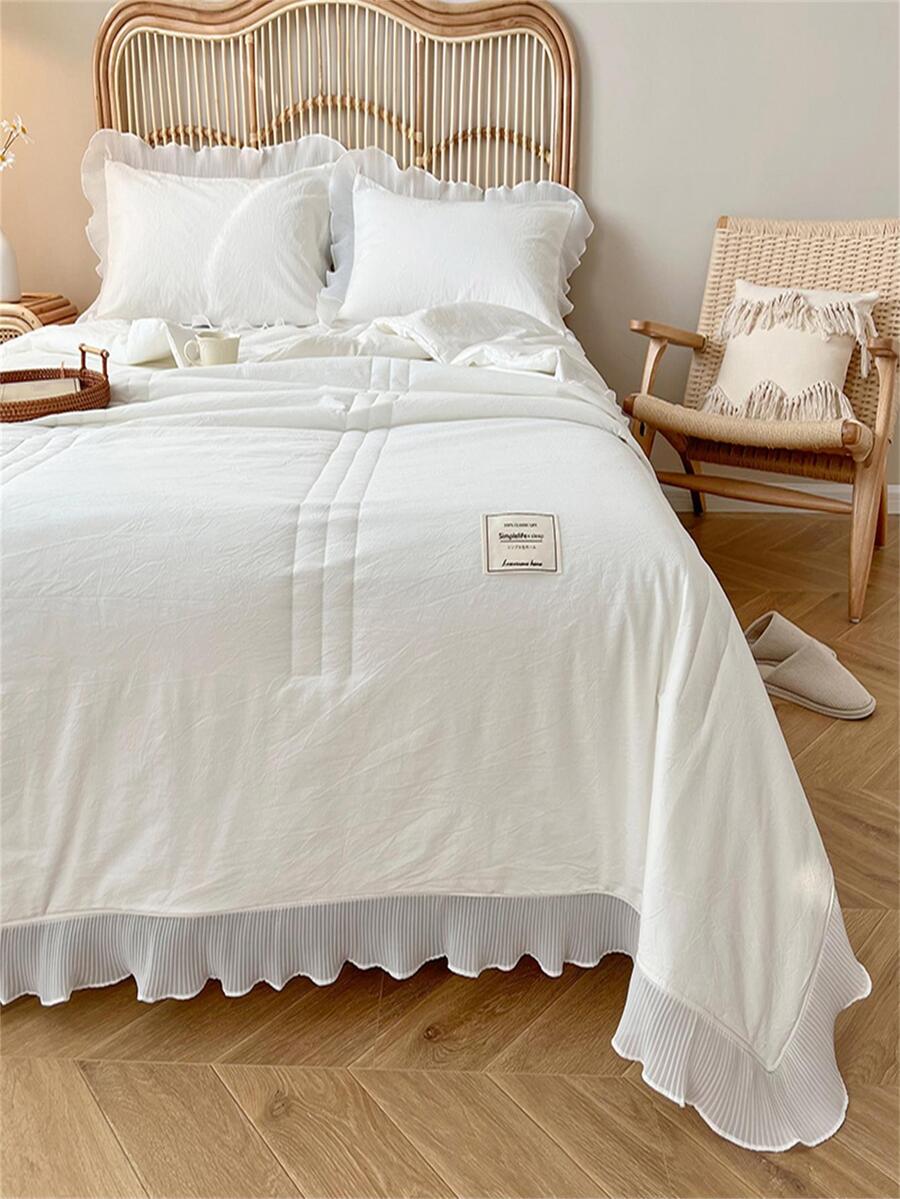 Ruffle Decor Duvet Cover Set Without Filler, Simple Bedding Set For Bedroom - White - View 1