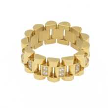 1入組時尚鋅合金水鑽裝飾鏈條設計戒指適合男士適用於禮品鋅合金金色黃色 - 金色 - 查看 4