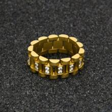 1入組時尚鋅合金水鑽裝飾鏈條設計戒指適合男士適用於禮品鋅合金金色黃色 - 金色 - 查看 1