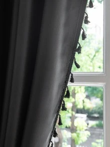 1入組素色流蘇裝飾簡約風遮光窗簾 - 彩色 - 查看 2