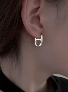 1 cặp hoa tai vòng hình trái tim rỗng thời trang dành cho phụ nữ để trang trí hàng ngày cho ngày lễ tình nhân, mẹ, mẹ, ngày của mẹ, quà tặng - Bạc - Xem 3