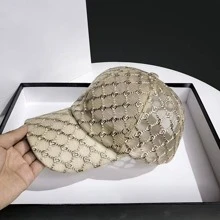 1件女士平安符繡花透氣時尚棒球帽，適用於夏季派對 - 金色 - 查看 2