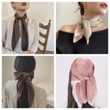 1入組女士素色時尚圍巾日常裝飾 - 橄欖綠 - 查看 4