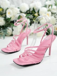 Women Minimalist Stiletto Heeled Ankle Strap Sandals, Fashion Summer Heeled Sandals - Pink - View 4