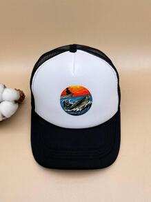 男士垂釣圖案時尚網眼棒球帽日常裝飾 - 黑與白 - 查看 1