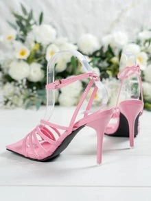 Women Minimalist Stiletto Heeled Ankle Strap Sandals, Fashion Summer Heeled Sandals - Pink - View 5