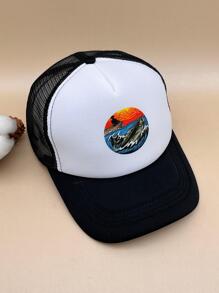 男士垂釣圖案時尚網眼棒球帽日常裝飾 - 黑與白 - 查看 2