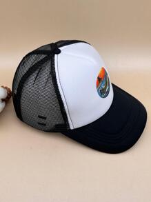 男士垂釣圖案時尚網眼棒球帽日常裝飾 - 黑與白 - 查看 3