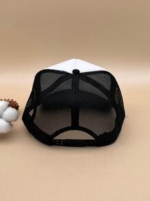 男士垂釣圖案時尚網眼棒球帽日常裝飾 - 黑與白 - 查看 4