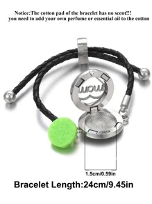新款香薰手環可調節黑色PU皮革挂墜盒手環樹香氣香水精油擴散器手環 - B - 查看 3