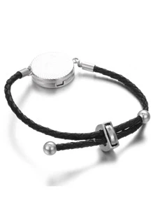 新款香薰手環可調節黑色PU皮革挂墜盒手環樹香氣香水精油擴散器手環 - B - 查看 4