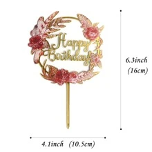 Happy Birthday Cake Topper Gold Flower Acrylic Cake Topper Acrylic Cupcake Topper For Various Birthday