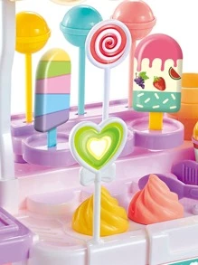 Children's Pretend Play Ice Cream Truck Toy For Girls, Candy Cart With Lights, Music, 36 Accessories, Perfect Christmas Gift - Multicolor - View 7