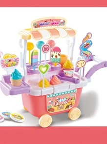Children's Pretend Play Ice Cream Truck Toy For Girls, Candy Cart With Lights, Music, 36 Accessories, Perfect Christmas Gift - Multicolor - View 1