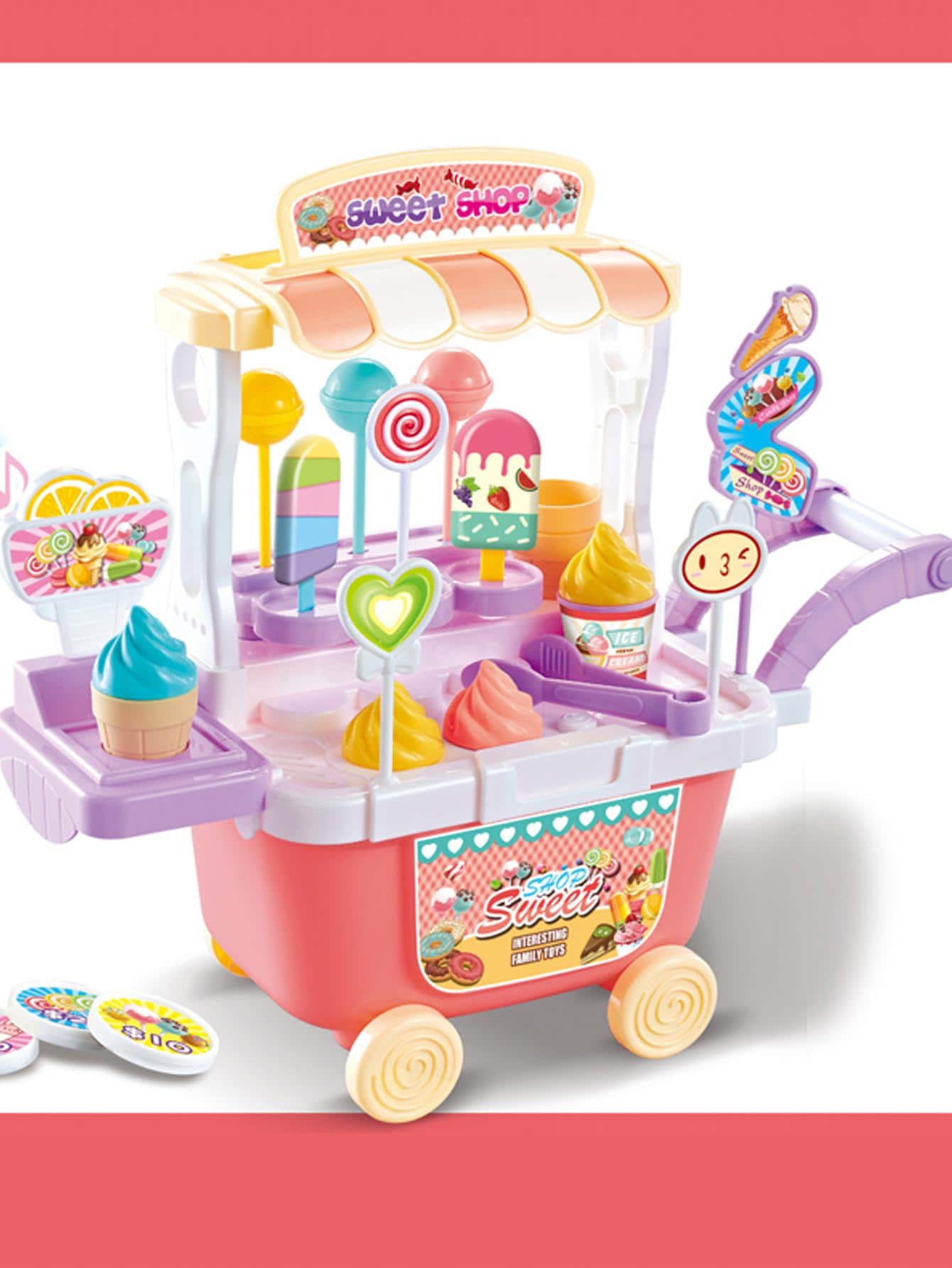 Children's Pretend Play Ice Cream Truck Toy For Girls, Candy Cart With Lights, Music, 36 Accessories, Perfect Christmas Gift - Multicolor - View 1