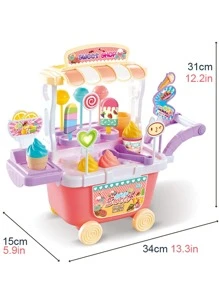 Children's Pretend Play Ice Cream Truck Toy For Girls, Candy Cart With Lights, Music, 36 Accessories, Perfect Christmas Gift - Multicolor - View 3