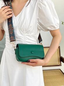 Flip Small Square Bag Lychee Grain Simple Shoulder Messenger Bag , Green - Green - View 3