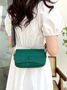 Flip Small Square Bag Lychee Grain Simple Shoulder Messenger Bag , Green - Green - View 4