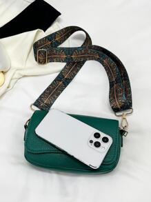 Flip Small Square Bag Lychee Grain Simple Shoulder Messenger Bag , Green - Green - View 5