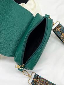 Flip Small Square Bag Lychee Grain Simple Shoulder Messenger Bag , Green - Green - View 8