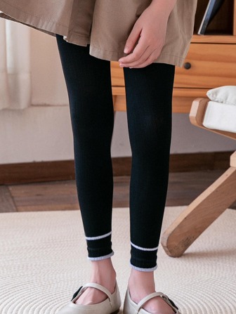 1雙女孩條紋圖案褲襪日常裝飾