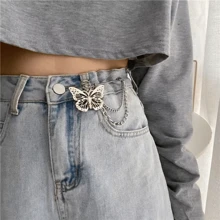 1pc Waist Shaper Accessory With Butterfly, Chain & Brooch For Jeans - Silver - View 3