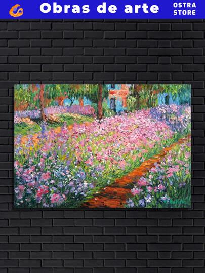 Canteiro de Íris no Jardim de Giverny - Claude Monet - Obras de Arte - MDF -  Placa Decorativa 28x20 cm - Quadro parede & decoração