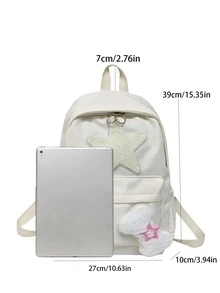 Star Decor Classic Backpack Medium Zipper Preppy - Beige - View 8