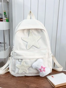 Star Decor Classic Backpack Medium Zipper Preppy - Beige - View 6
