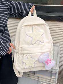 Star Decor Classic Backpack Medium Zipper Preppy - Beige - View 5