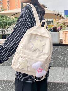 Star Decor Classic Backpack Medium Zipper Preppy - Beige - View 1