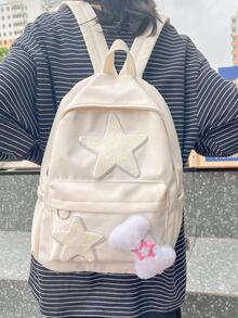 Star Decor Classic Backpack Medium Zipper Preppy - Beige - View 3