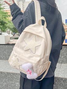 Star Decor Classic Backpack Medium Zipper Preppy - Beige - View 4