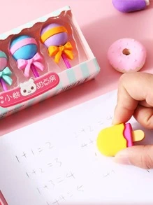 4pcs/set Cartoon Eraser Set, Creative Food Shaped Pencil Eraser For Office, School - Multicolor - View 2