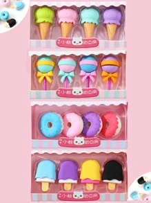 4pcs/set Cartoon Eraser Set, Creative Food Shaped Pencil Eraser For Office, School - Multicolor - View 1