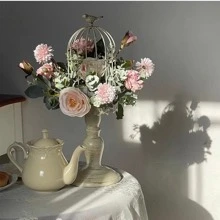 Giá Đỡ Đèn Hình Lồng Chim, Thiết Kế Lồng Hiện Đại Giá Đỡ Kẹo Trang Trí Nhà Cửa - trắng - Xem 3